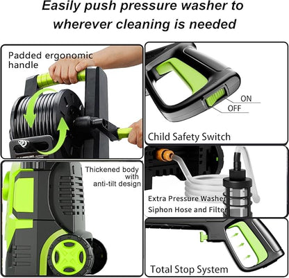 2026Upgraded Pressure Washer 5000PSI with Adjustable Touch Screen 8 Level, 34" Tall, 4 Quick Connect Nozzles,Inlet Hose&Filter&500mlFoam Cannon for Cars/Fences/Driveways/Home Cleaning,Yellow