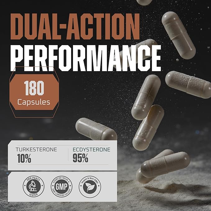 Turkesterone & Ecdysterone – Natural Testosterone Support, 2-in-1 High Potency Turkesterone Supplement for Men & Women with 95% Beta Ecdysterone - Made in USA & 3rd Party Tested - 180 Capsules