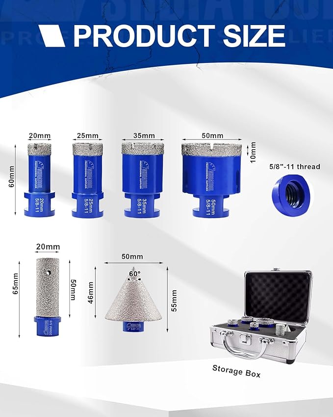 SHDIATOOL Tile Diamond Drill Bits Set,Porcelain Hole Saw, Cutter for Marble Ceramic Granite 6pieces(20/25/35/50/20MM/2 inch)