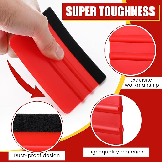 Lasnten 50 Pcs Plastic Vinyl Squeegee 4 Inch Felt Edge Squeegee for Car Window Windshield Glass Cleaning Tool Vinyl Scraper Decal Applicator Tool with Black Fabric Felt Edge (Red, Black)