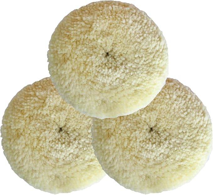 Wool Buffing Pad Kit 7Inch 3PCS, 100% Natural Wool Car Auto Hook and Loop Grip Buffing Pad for Compound Cutting & Polishing for Car,Boats, Trucks and RVs Polishing Motorcycle Washing Machine