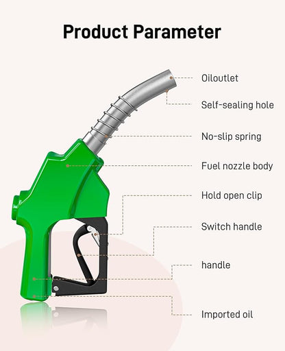 1 Inch NPT Automatic Fueling Nozzle 1-3/16 Inches(OD=30mm) Spout Auto Shut Off Aluminum Alloy, High Spout Car Refilling Nozzles Used for Diesel Petrol Gasoline Kerosene