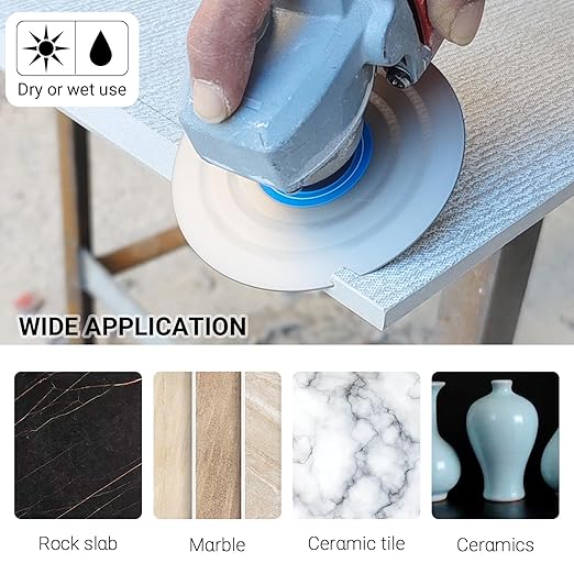 LOZLIN 3PCS 115MM Vacuum Brazed Ultra-Thin Multi-Pore Flat Abrasive Sheet Disc for Porcelain Glass Ceramic Tile Granite Marble Diamond Saw Blade (Blue and White, Porous, 3)