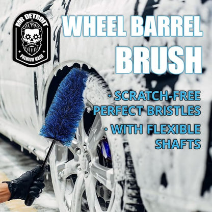 Mr. Detroit - Wheel Barrel Brush with Soft Durable Scratch-Free Bristles, Rim Brush, Wheel Cleaning Tool for Cars, Trucks, SUVs, Boats