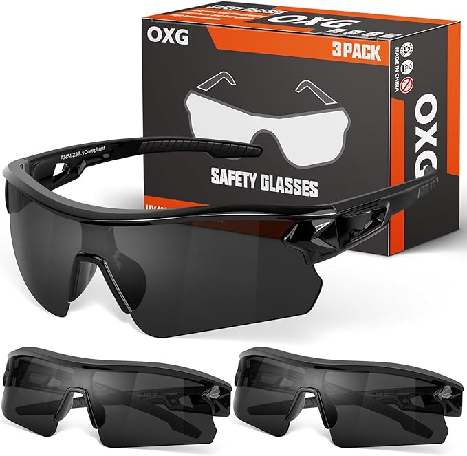 OXG 3 Pack Work Safety Glasses for Men Women, ANSI Z87.1 Scratch Impact Resistant Protective Eyewear for Industrial Shooting