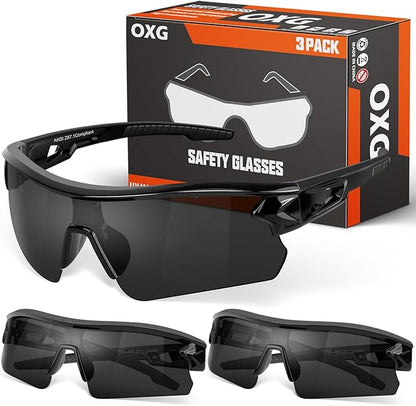 OXG 3 Pack Work Safety Glasses for Men Women, ANSI Z87.1 Scratch Impact Resistant Protective Eyewear for Industrial Shooting
