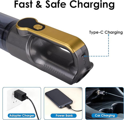 VIPDIGI Handheld Vacuum Cordless, Car Vacuum Portable Cordless 6000mAh Dust Busters Rechargeable Brushless Motor 18000Pa Strong Suction, Portable Vacuum for Car Home with 6 Accessories, Yellow