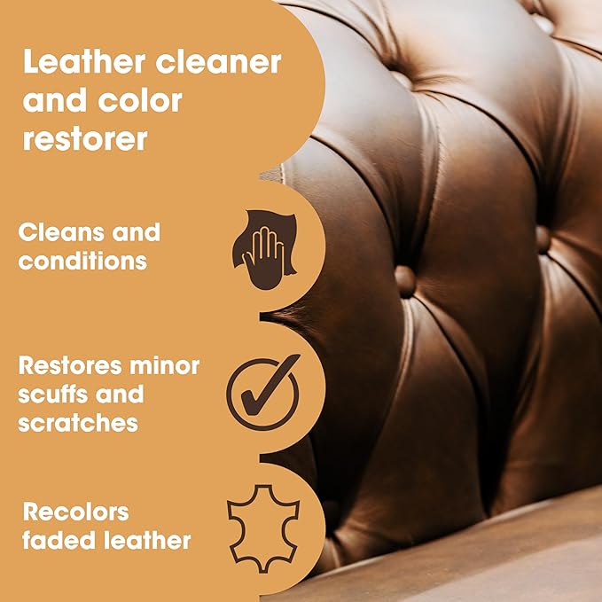 Furniture Clinic Leather Easy Restoration Kit | with Leather Recoloring Balm, Cleaner, Sponge, and Cloth | Leather Repair Kit for Scratched and Faded Furniture (Cream)