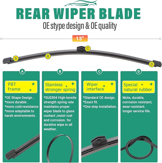 26" 16" 13" Windshield Wiper Blades Replacement for BMW X1 2016 2017 2018 2019 2020 2021 2022 2023 2024 2025 F48 U11 Premium All Weather Front Rear Wipers Set - OEM Quality (Pack of 3)