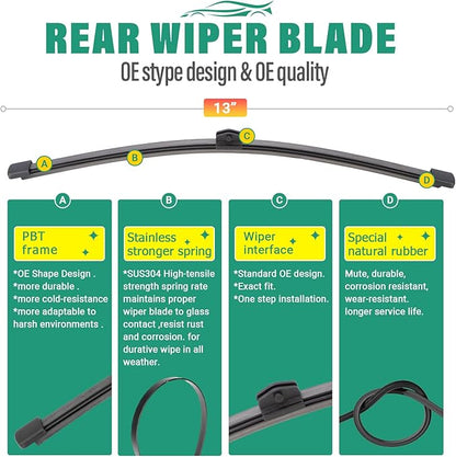 26" 16" 13" Windshield Wiper Blades Replacement for BMW X1 2016 2017 2018 2019 2020 2021 2022 2023 2024 2025 F48 U11 Premium All Weather Front Rear Wipers Set - OEM Quality (Pack of 3)