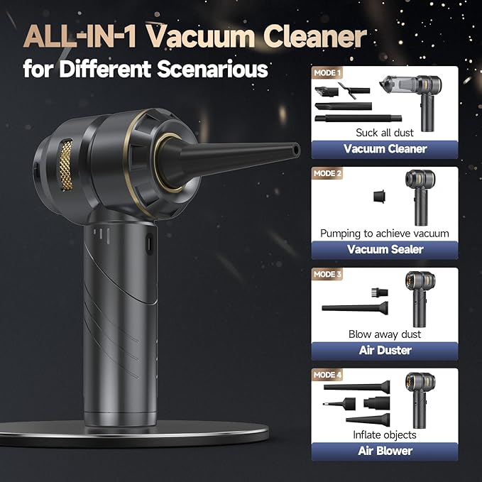 AIPROIN Car Vacuum Portable Cordless, Foldable Handheld Vacuum with Brushless Motor, 22000PA High Power Mini Hand Vacuum Cleaner & Air Blower & Duster & Pump for Home, Pet, Office