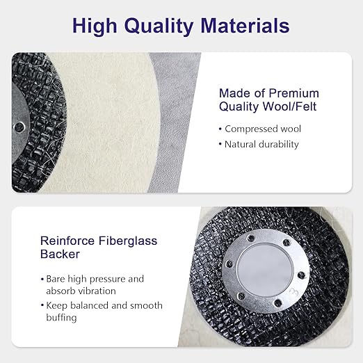 SCOTTCHEN Wool Felt Polishing Wheel Disc,4-1/2" x 7/8" Arbor Wool Polishing Wheel Disc for Angle Grinder for Metal Aluminum,Stainless Steel, Chrome, Wood, Plastic, Ceramic, Glass-10 Pack