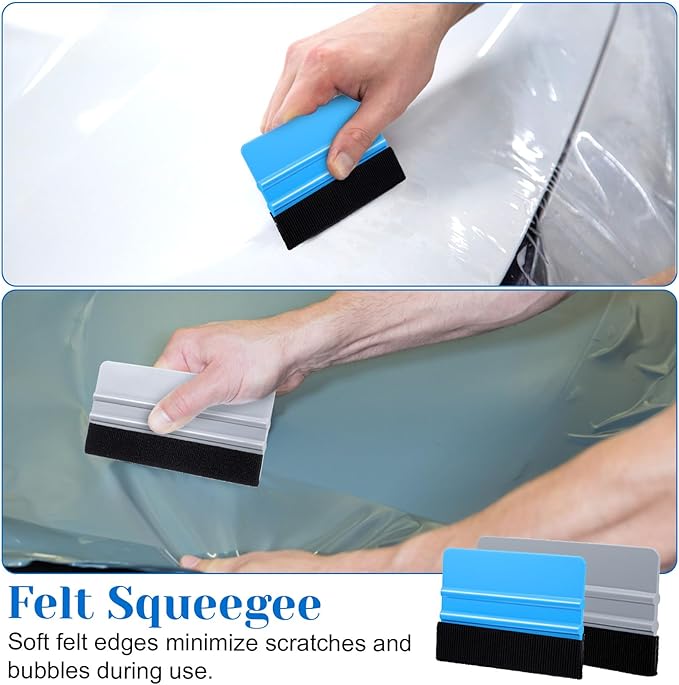 24 Pack Vinyl Wrap Squeegee, 4 Inch and 6 Inch Felt Edge Squeegee Tool with Replacement Felts Fabric, Blue and Gray Window Film Tint Applicator for Car Wrap, Decals, Wallpaper Installation