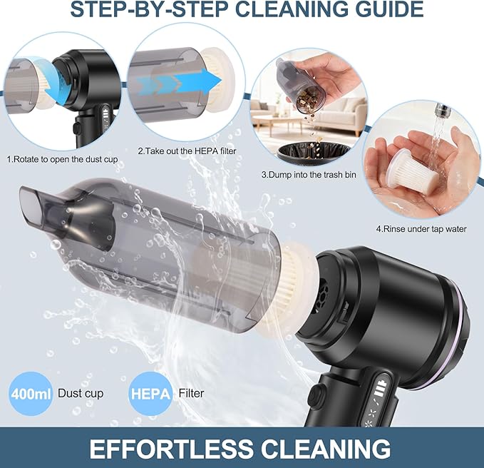 ECXHYDG Portable Handheld car Vacuum Cleaner, 16000PA Vacuum Suction, Equipped with Two high-Efficiency Filters, Used for Cleaning car interiors, Sofas, pet Hair, and Small-Scale Garbage Stains