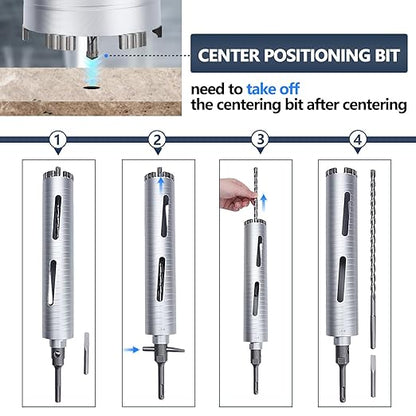 6-1/2 inch Diamond Dry Core Drill Bit, 10" Drilling Depth, 5/8"-11 Thread Core Drill Bit for Concrete Masonry Brick Block, Includes 3 Adapters SDS Plus, SDS Max and Hex (6-1/2 inch)