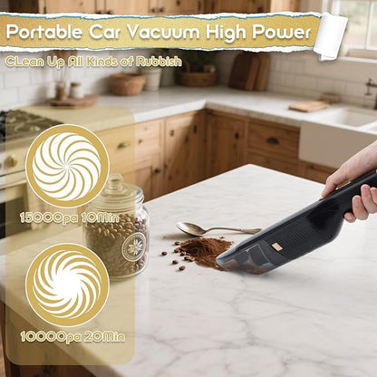 Handheld Vacuum Cordless, 15KPA High Power Suction, USB Quick Charge, Car Vacuum Cleaner with Storage Dock, Lightweight Rechargeable Dust Buster with Crevice Tool & Pet Brush Hand Vac for Home, Black
