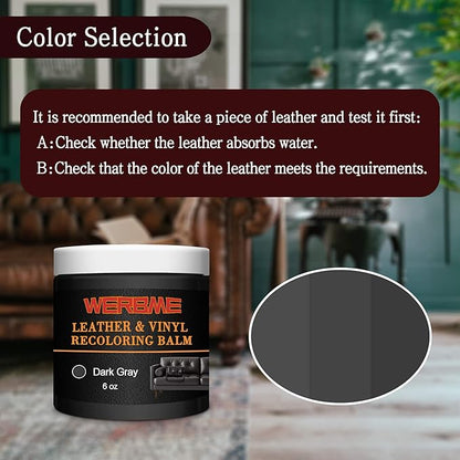 WERBME Leather Recoloring Balm & Color Restorer - Multipurpose Dye & Paint for Faded Leather Couches, Car Seats, Shoes | Fix Scratches on Clothing, Furniture & Accessories(Dark Gray)
