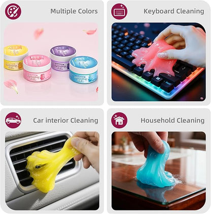 COLORCORAL 4 Pack Car Cleaning Gel Reusable Auto Slime Cars Cleaner Dust Cleansing Gels,Vehicle Interior Cleaning Care Putty,Keyboard Cleaner Goop for Car Vent, Corners, Crevice,Office Desktops Debris