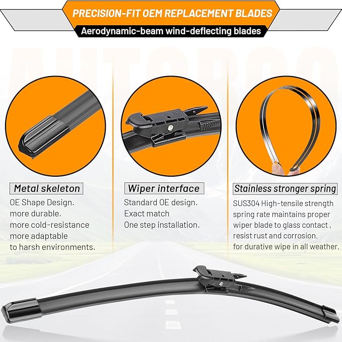 AUTOBOO 28"+28" Windshield Wipers with 11" Rear Wiper Blade Replacement for Ford Escape 2013-2019 -Original Factory Quality (Pack of 3)
