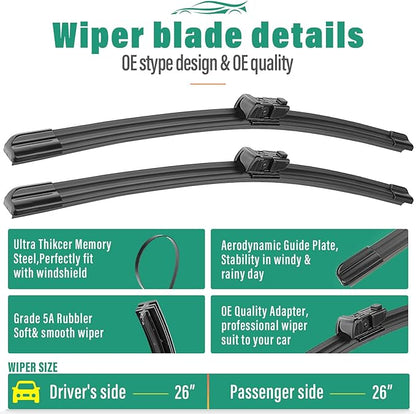 26" 26" 12" Windshield Wiper Blades Replacement for Chevrolet Chevy Bolt EV (Not for EUV) 2017 2018 2019 2020 2021 2022 2023 Premium All Weather Front Rear Wipers Set - OEM Quality (Pack of 3)