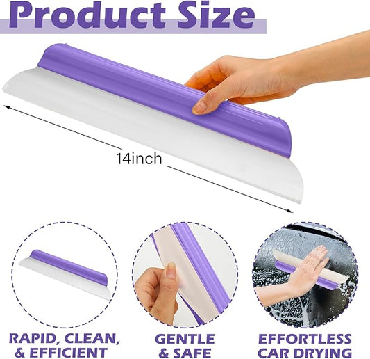 2 Pack 14 inch Car Drying Squeegee Longer Silicone Automotive Water Wiper Flexible Auto T-Bar Rubber Blade for Car Windshield Glass Window Bathroom Shower Squeegees Wash Tool (Purple)