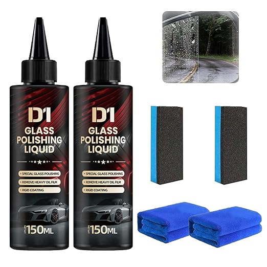 Bianca Glass Polish, D1Car Glass Polish, D1Windshield Cleaner, Glass Film Remover, Anti-Fog Hydrophobic Coating Spray, Removes Scratches, Wiper Marks and Film (2 Pack)