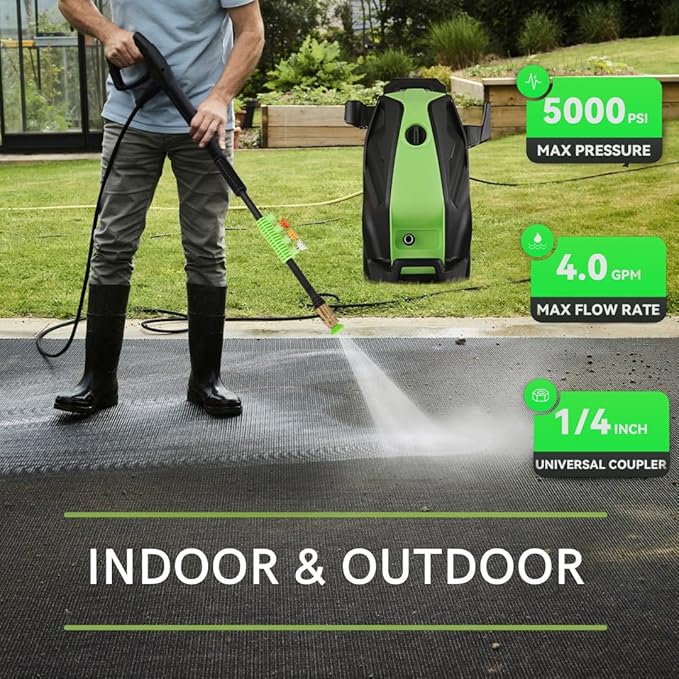 Electric Pressure Washer, 5000 PSI 4.0 GPM Heavy Duty Power Washer with Foam Cannon, 4 Nozzle Tips,33FT Hose and Soap Bottle for Home/Cars/Driveways/Patios/Decks/Fences,Dark Green
