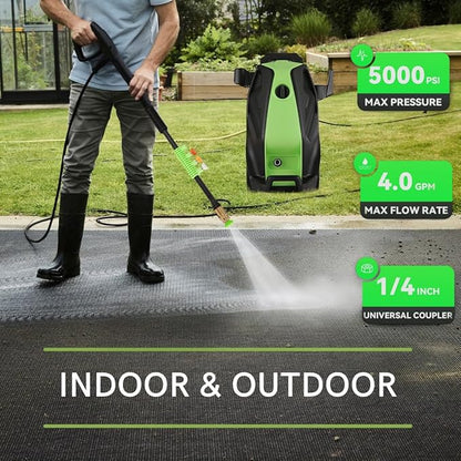 Electric Pressure Washer, 5000 PSI 4.0 GPM Heavy Duty Power Washer with Foam Cannon, 4 Nozzle Tips,33FT Hose and Soap Bottle for Home/Cars/Driveways/Patios/Decks/Fences,Dark Green