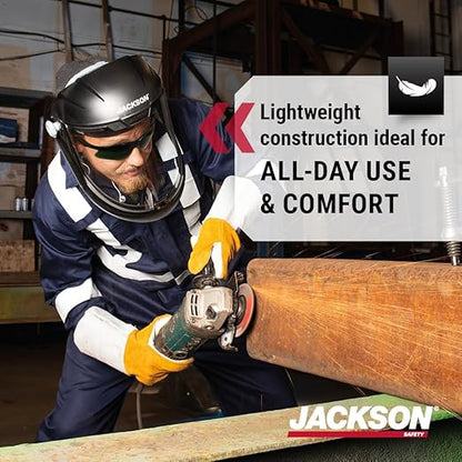 Jackson Safety Lightweight MAXVIEW Premium Face Shield - Mask with 370 Speed Dial Ratcheting Headgear, ANSI Z87.1, for Work, Grinding, Cutting - Anti Fog Coating - Clear Tint