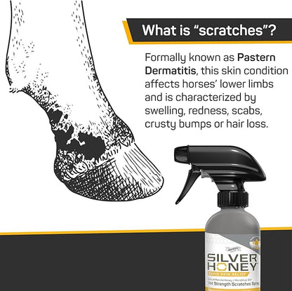 Silver Honey Rapid Relief 6oz Spray for Horses Only, Use for Equine Scratches/Pastern Dermatitis/Mud Fever/Dew Poisoning/Cracked Heels
