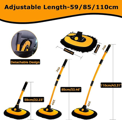 15°Curved Car Wash Brush with Long Handle 43" Extension Pole RV Truck Microfiber Cleaning Mop Auto SUV Wheel Boat Exterior Interior Detailing 2 in 1 Carwash Duster Not Hurt Paint Scratch Free