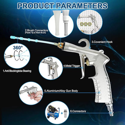 Senduzll Tornado Car Cleaning Gun, Dry Car Detailing Tools, Aluminum Alloy Bearing Nozzlefor, Car Quickly Blasts Dirt and Dust Works with Air Compressor (Silver)