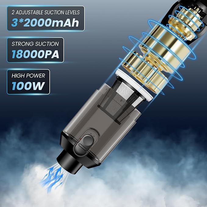 Tkkich Cordless Car Vacuum Cleaner with Removable Battery as 35W Power Bank, 6-in-1 Handheld Vacuum Blower Set,18000PA Mini Vacuum Cleaner 6000mAH with Brushless Motor for Car Home Pet Cleaning