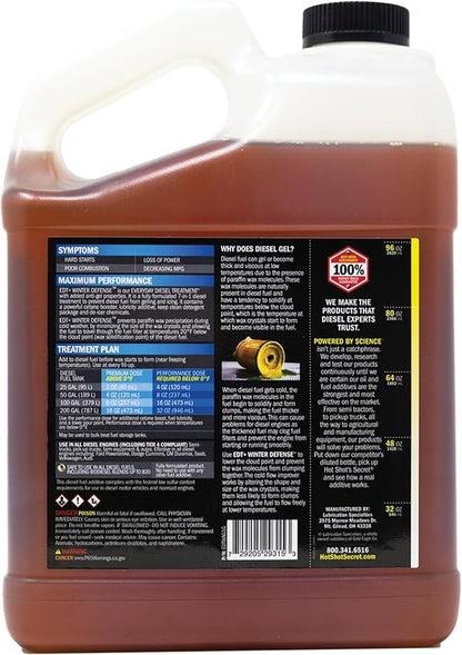 Hot Shot's Secret EDT+ Winter Defense, 7-in-1 Anti-Gel Diesel Fuel Additive – Prevents Gelling, Protects Diesel Fuel System, Diesel Additive Improves Cold Starts, Boosts Cetane, 1 Gallon