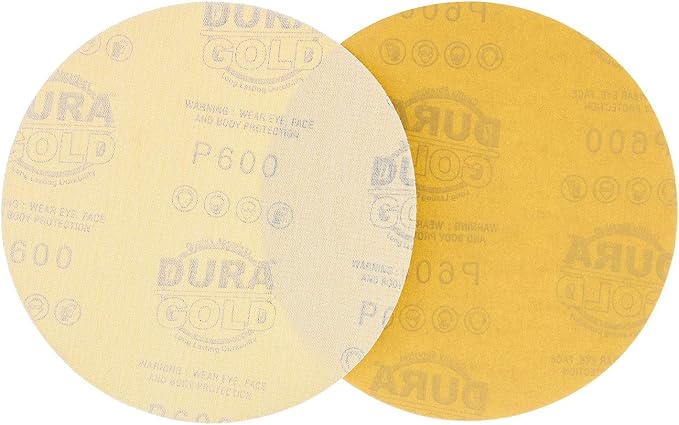 Dura-Gold Premium 600 Grit 6" Gold Sandpaper Discs, No Hole Pattern Dustless, Box of 50, Hook & Loop Backing for DA Sander, Finishing Coarse Sanding Abrasive Automotive Paint, Woodworking Wood, Metal