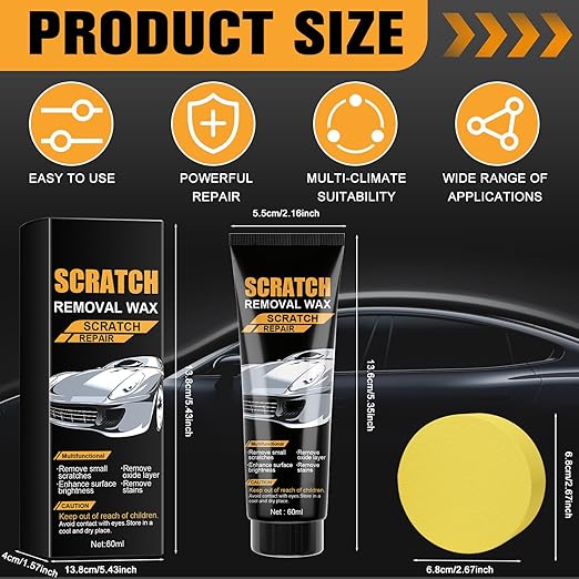 2025 Upgraded Car Scratch Removal Wax,Scratch Remover for Vehicles,Cars Scratch Repair for Vehicles Deep Scratches,Car Scratch Remover Kit with Sponge for Cars Paint Polishing & Repair (2PCS)