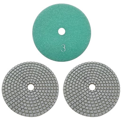ComeFloor 4 Inch Wet/Dry Diamond Polishing Pads for Granite Marble Concrete Hook and Loop Stone Polishing Pads Step-3 Bundle 3 PCS
