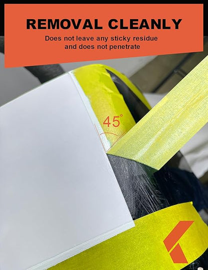KREFINISH Painters Tape for Cars Vehicles Paint Tape Auto Body Yellow Masking Tape Heat Resistant Automotive Removable No Residue Painting Tape Bulk Set for Paint Booth, 0.94in-60 yards/6rolls