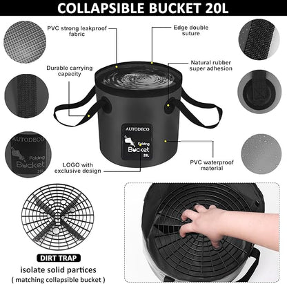AUTODECO 44Pcs Car Wash Detailing Kit Cleaning Kits with Foam Gun Sprayer Wash Mop with Long Handle Collapsible Bucket Large Wash Mitt Towels Complete Interior Exterior Car Washing Supply Set Black