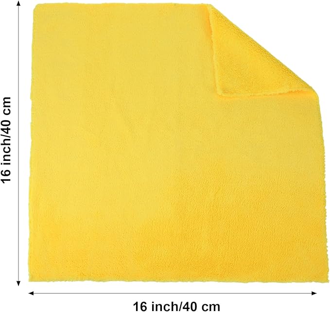 Shimeyao 30 Pcs 16 x 16 Inch Edgeless Microfiber Plush Towels for Cars Detailing Drying Wash Polishing Absorbent Cleaning Cloths, 500 GSM(Yellow, 30 Pcs)