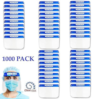 Clearview 1000 pk Face Shield Reusable Washable Protective Cover Clear Mask Anti-Splash Anti-Fog Anti-Dust Soft All Day Comfort (1000)