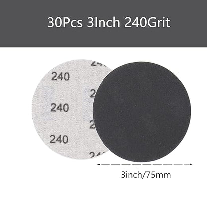 CTPICXM 30pcs Sandpaper 3 inch Sanding Discs Hook and Loop 240 Grits Wet Dry Sandpaper for Random Orbital Sander Automotive Metal Sanding Polishing