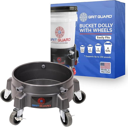 Grit Guard Bucket Dolly with Wheels - Rolling Detailing Wash Bucket with 5 Wheels and 2 Locking Casters Compatible with 2.5, 4, 5 and 6 Gallon Buckets (Silver, 3" Grey Casters)