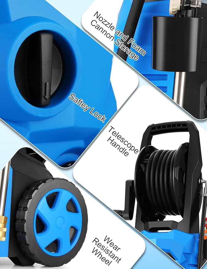 Power Cleaner 5000 PSI with 33FT Hose, 4 Nozzles for Car/Patio Cleaning(Blue)
