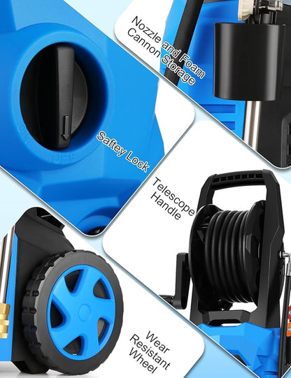 Power Cleaner 5000 PSI with 33FT Hose, 4 Nozzles for Car/Patio Cleaning(Blue)