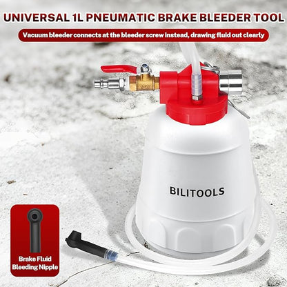 BILITOOLS 1L Brake Bleeder Vacuum Pump Kit, Universal One Person Pneumatic Brake System Clutch Fluid Bleeding Extractor Tool with Adapters