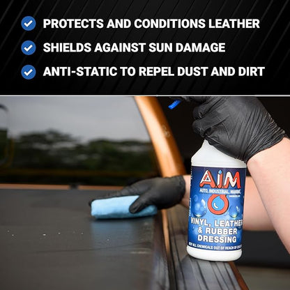 AIM Chemicals Vinyl Leather Rubber Multi-Purpose Dressing -Effective UV Protection -Leather Cleaner & Conditioner -Suitable for Interiors, Exteriors, Engines -Anti-Static -Water-Based for Cars, 1 Gal