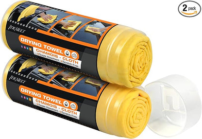 Premium Shammy Towel 2 Pack 26"x17" Super Absorbent Car Drying Towel, Soft Reusable Chamois Cloth, Dust Remove, No Scratch/Spot/Streak, Yellow