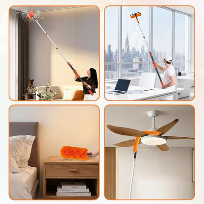 30FT High Reach Duster Cleaning Kit with 24FT Pole | 4-in-1 Tool Set with Universal Swivel Joint | High Ceiling Fan Cleaner, Microfiber Duster, & Window Squeegee for Safe High-Reach Cleaning