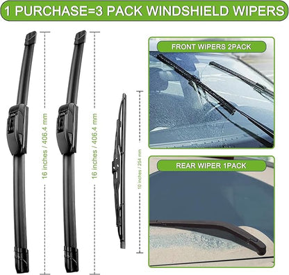 PARRATI® Windshield Wipers for Hummer H2 2003-2009,16"+16" Front and 10" Rear,OEM Replacement Wiper Blades,Quiet & Streak-Free(Set of 3)
